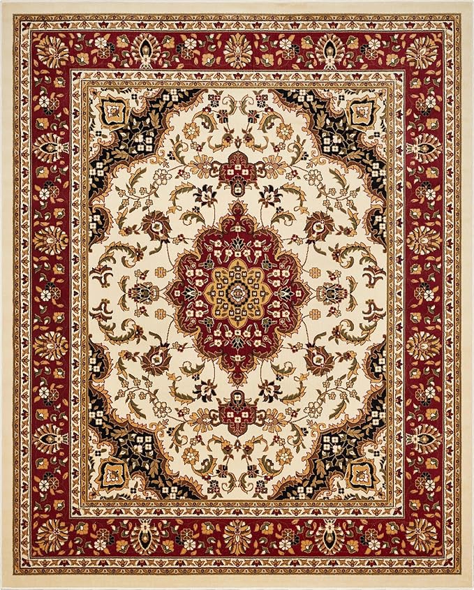 Well Woven Barclay Collection Medallion Kashan Ivory 8x10 Area Rug - for Living Room, Bedroom, and Dining Room