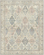 GENIMO 8x10 Area Rugs for Living Room, Machine Washable Non Slip Vintage Rugs, Low Pile Lightweight Chenille Print Rug for Bedroom, Dining Room, Home Office, Beige Cream