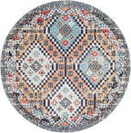 SAFAVIEH Madison Collection 6'7" Round Orange/Beige MAD418P Boho Diamond Distressed Non-Shedding Entryway Foyer Living Room Bedroom Kitchen Area Rug