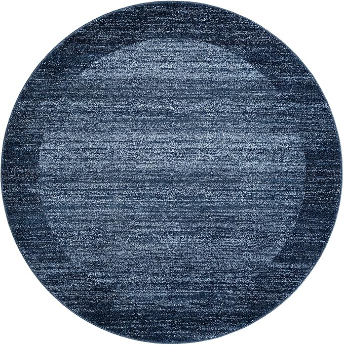 Rugs.com Angelica Collection Rug – 4 Ft Round Navy Blue Medium-Pile Rug Perfect for Kitchens, Dining Rooms