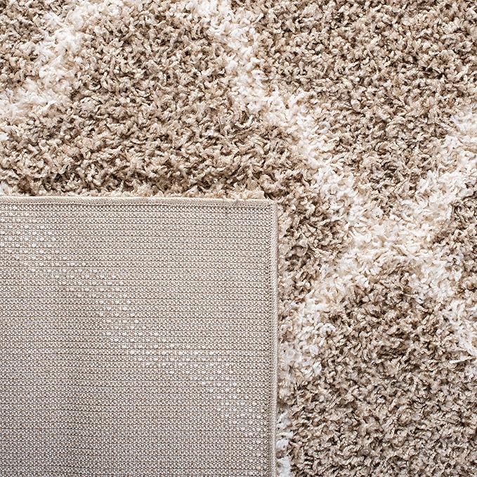 SAFAVIEH Dallas Shag Collection Runner Rug - 2'3" x 20', Beige & Ivory, Trellis Design, Non-Shedding & Easy Care, 1.5-inch Thick Ideal for High Traffic Areas in Living Room, Bedroom (SGD257D)