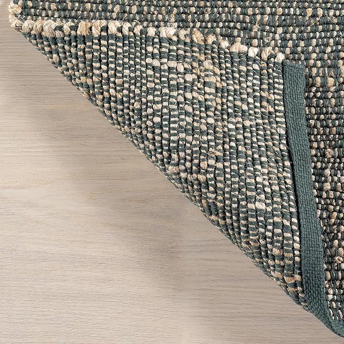 Nuloom Elfriede Handmade, Green/Natural, 7'6" x 9'6", Jute & Cotton, Textured and Earthy, High Traffic, Stain Resistant, Easy Clean, Durable Area Rug for Bedroom, Living Room, Dining, Entryway