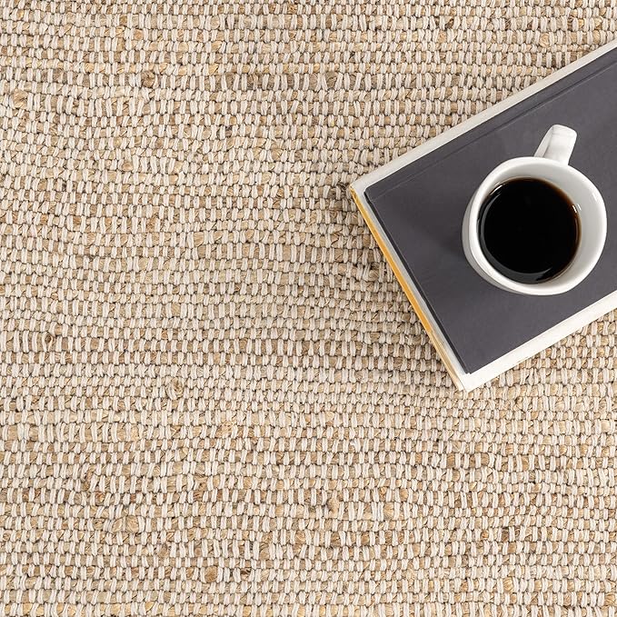 nuLOOM 2'6" x 10' Elfriede Jute & Cotton Hand Woven Area Rug, Natural, Solid Rustic Farmhouse Style, Weaved Design, Natural Fiber, For Bedroom, Living Room, Dining Room, Hallway, Office, Entryway