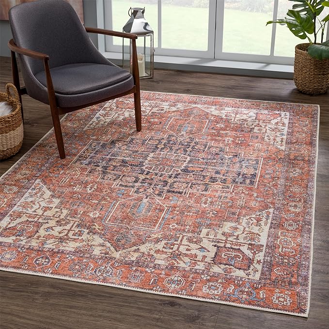 Bloom Rugs Washable Non-Slip 10x14 Rug - Red/Orange/Beige Traditional Oriental Area Rug for Living Room, Bedroom, Dining Room, and Kitchen - Exact Size: 10' x 14'