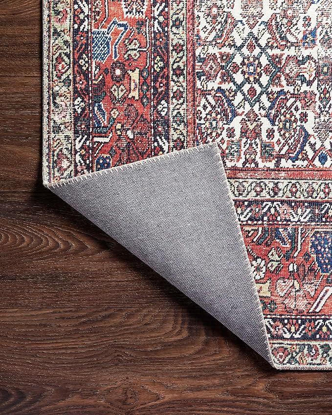 Loloi Layla Collection LAY-12 Ivory/Brick 2'-3" x 3'-9" .13" Thick Accent Rug, Soft, Durable, Vintage Inspired, Distressed, Low Pile, Non-Shedding, Easy Clean, Printed, Living Room Rug