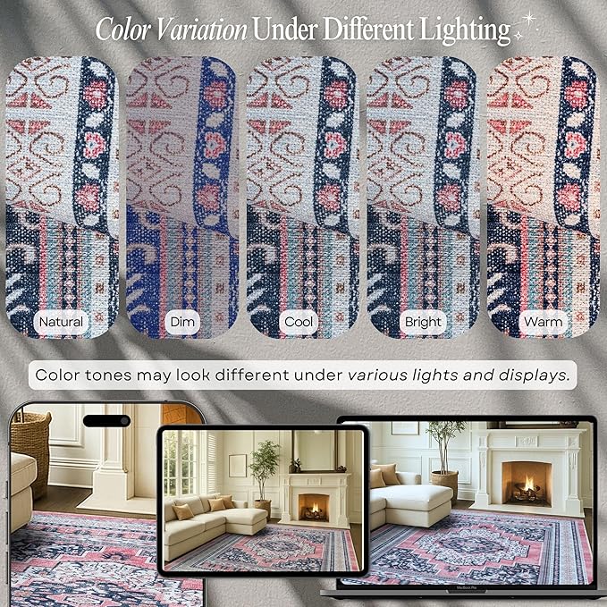 Fame Rugs Turkish Rug. Washable Vintage Oriental Antique Inspired Traditional Doormat Small Modern Area Rugs Luxury Entryway Entry Bedroom Bathroom Kitchen (399TN, 4'9 x 6'9)