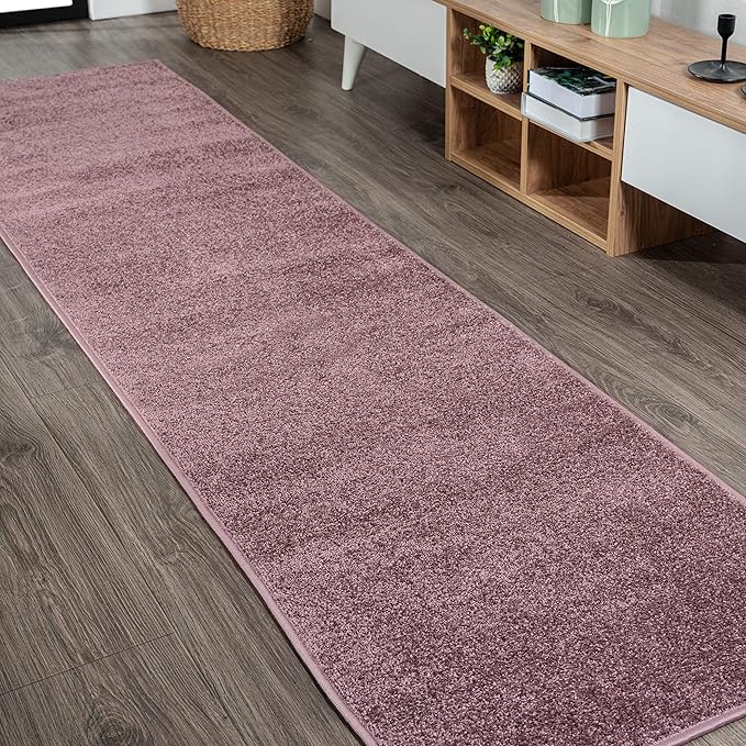 Eyely UES100R-214 Supersoft Haze Solid Low-Pile Indoor Runner Rug, Coastal, Bohemian, Minimalist, Classic, Casual for Bedroom,Kitchen,Living Room,Non Shedding,Easy-Washing, Purple, 2 X 14
