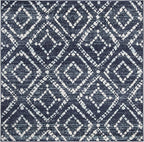 SAFAVIEH Adirondack Collection Area Rug - 8' Square, Navy & Ivory, Modern Diamond Distressed Design, Non-Shedding & Easy Care, Ideal for High Traffic Areas in Living Room, Bedroom (ADR131N)