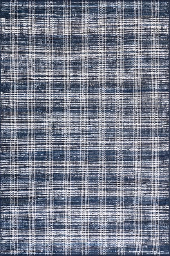 Dash & Albert Denim Plaid Blue Machine Washable Rug, 4 X 6 Feet, Blue/White Plaid Pattern
