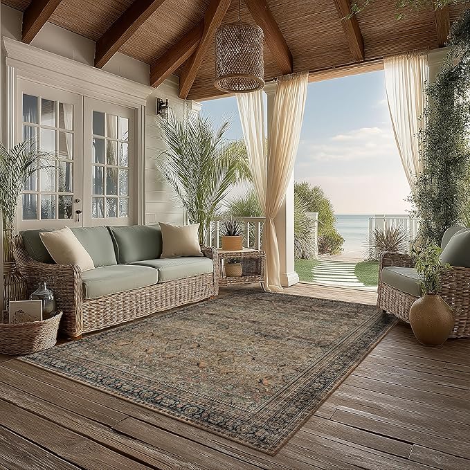Area Rug Non Slip Machine Washable Ultra Soft Living Room/Bedroom/Kitchen/Outdoor/Classroom Vintage Brown, 4'×6'