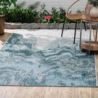 FH Home Outdoor Rug - Waterproof Easy to Clean Stain Resistant - Patio Indoor Outdoor Porch Deck Balcony Entryway - Modern Abstract - Freeport - Blue - 5ft 2in x 7ft 6in