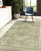 Ambesonne Victorian Decorative Rug, Floral Swirls Weathered Look Blooming Vintage Style Leaves Illustration, Quality Carpet for Bedroom Dorm and Living Room, 4' X 5' 5", Khaki Olive Green