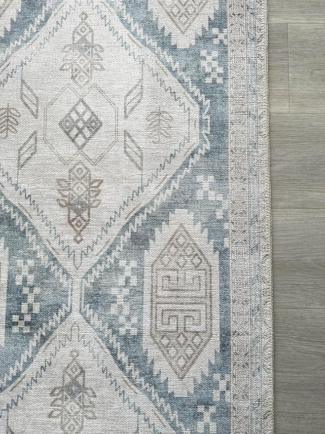 Fame Living Faded Oushak Rug, Turkish Vintage Floral Pastel Large Oversized Area Rugs for Living Room Dining Bedroom Kitchen Bathroom Nursery (848CrNv, 7'5" x 9'8")