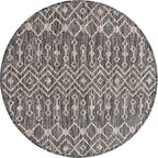 Unique Loom Outdoor Trellis Collection Area Rug - Tribal Trellis (3' 3" Round, Charcoal Gray/ Natural)