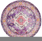 SAFAVIEH Monaco Collection Area Rug - 6'7" Round, Violet & Fuchsia, Boho Chic Medallion Distressed Design, Non-Shedding & Easy Care, Ideal for High Traffic Areas in Living Room, Bedroom (MNC243P)