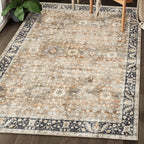 ReaLife Rugs Machine Washable Area Rug Runner - Living Room Bedroom Bathroom Kitchen Entryway Office - Padded Low Pile Stain Resistant Premium - Boho Farmhouse Vintage - BEV - Beige Tan Brown 3' x 5'