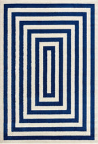 Abani Contemporary Blue & Ivory 5'3" x 7'6"(5'x8') Area Rug, Contrasting Geometric Modern Stripe Symmetrical Living Room Carpet Rugs