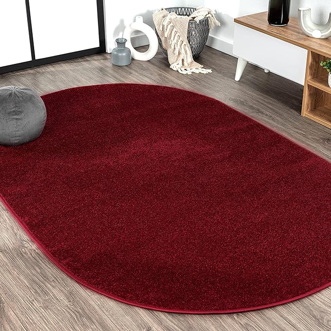 Eyely UES100Q-3OV Supersoft Haze Solid Low-Pile Indoor Area Rug Casual;Contemporary;Solid;Traditional, Bedroom, Kitchen, Living Room, Easy-Cleaning, Non-Shedding, 3 X 5 Oval, Dark Red