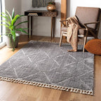 SAFAVIEH Marrakech Collection Accent Rug - 4' x 6', Grey, Moroccan Boho Tribal Tassel Design, Non-Shedding & Easy Care, Ideal for High Traffic Areas in Entryway, Living Room, Bedroom (MRK517F)