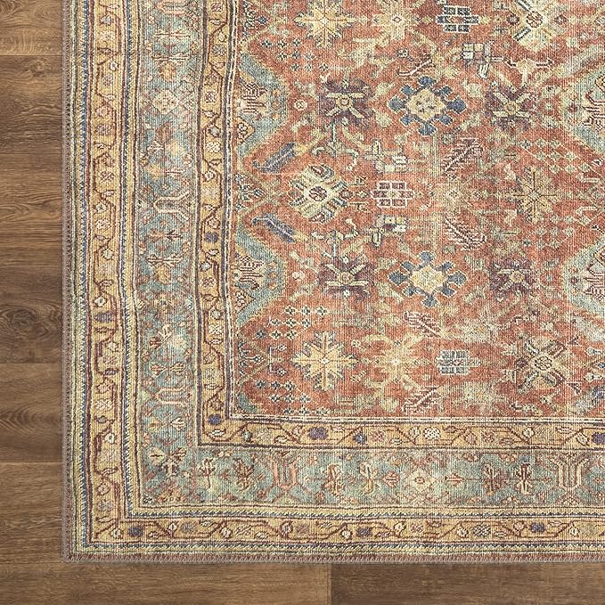Bloom Rugs Washable Non-Slip 12 ft Runner - Terracotta/Mustard Traditional Runner for Entryway, Hallway, Bathroom, and Kitchen - Exact Size: 2.5' x 12'