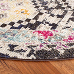 SAFAVIEH Madison Collection Area Rug - 6'7" Round, Black & Yellow, Boho Diamond Distressed Design, Non-Shedding & Easy Care, Ideal for High Traffic Areas in Living Room, Bedroom (MAD418Z)