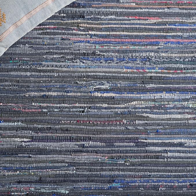 SAFAVIEH Rag Rug Collection Area Rug - 8' x 10', Ink & Multi, Handmade Boho Stripe Cotton, Ideal for High Traffic Areas in Living Room, Bedroom (RAR121C)