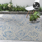 FH Home Outdoor Rug - Waterproof Easy to Clean Stain Resistant - Patio Indoor Outdoor Porch Deck Balcony Entryway - Distressed Farmhouse - Granada - Blue - 5ft 2in x 7ft 6in