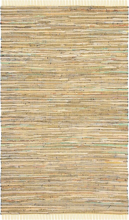 SAFAVIEH Rag Rug Collection Area Rug - 5' x 8', Yellow & Multi, Handmade Boho Stripe Cotton, Ideal for High Traffic Areas in Living Room, Bedroom (RAR121H)