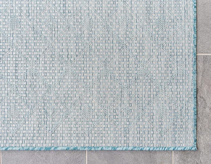 Unique Loom Outdoor Trellis Collection Area Rug - Tribal Trellis (8' x 8' Rectangle, Aqua/ Ivory)
