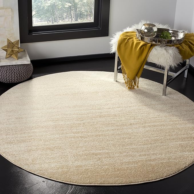 SAFAVIEH Adirondack Collection Area Rug - 6' Round, Champagne & Cream, Modern Ombre Design, Non Shedding & Easy to Clean, Ideal for Living Room, Bedroom, Office, Dining Space (ADR113W)