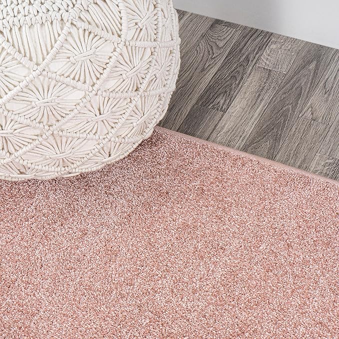 Eyely UES100P-6SQ Supersoft Haze Solid Low-Pile Indoor Area Rug, Coastal, Bohemian, Minimalist, Classic, Casual for Bedroom,Kitchen,Living Room,Non Shedding,Easy-Washing, Pink, 6' Square