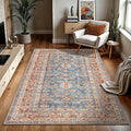 GLN Rugs Traditional Collection - Machine Washable Area Rug, Traditional Washable, Non Slip, Low Pile Chenille Rug, Living Room, Bedroom, Kitchen Rug (3' x 5' Terra/Slate Blue)