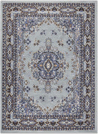 Home Dynamix Premium Sakarya Traditional Medallion Border Area Rug, Silver, 5'2"x7'4" Rectangle