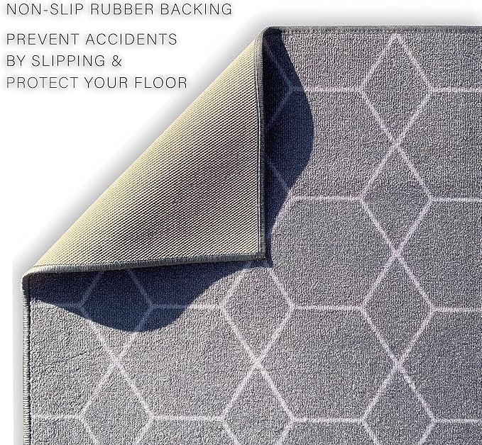 Custom Made Runner Rug for Kitchen Foyer Hallway Entry Choose Your Length Size 26 Inch Wide Geometric Lattice Design Grey Color (5 feet x 26 inch)