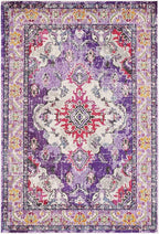 SAFAVIEH Monaco Collection Area Rug - 5'1" x 7'7", Violet & Fuchsia, Boho Chic Medallion Distressed Design, Non-Shedding & Easy Care, Ideal for High Traffic Areas in Living Room, Bedroom (MNC243P)