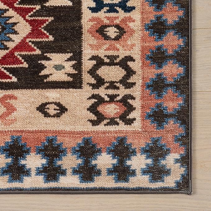 Dash & Albert Balsam Kilim Multi Machine Washable Rug, 9.5 X 13.5 Feet, Red Geometric Pattern