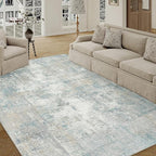 6x9 Washable Area Rug Blue Cream Abstract Living Room Bedroom Carpet Neutral Modern Non-Slip Soft Low Pile Lightweight Vacuumable Throw Rug for Dining Room Kitchen