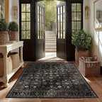 Area Rug Non Slip Machine Washable Ultra Soft Living Room/Bedroom/Kitchen/Outdoor/Classroom Black Gold, 4'×6'