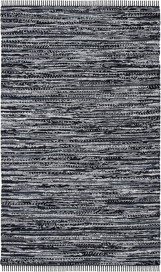 SAFAVIEH Rag Rug Collection Accent Rug - 4' x 6', Black, Handmade Boho Stripe Cotton, Ideal for High Traffic Areas in Entryway, Living Room, Bedroom (RAR121Z)