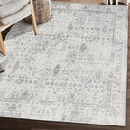 ReaLife Rugs Machine Washable Area Rug - Living Room Bedroom Bathroom Kitchen Entryway Office - Padded Low Pile Stain Resistant Premium - Boho Farmhouse Vintage - Noor - Ivory Grey 4' x 6'
