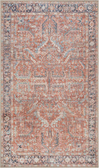 GLN Rugs Traditional Collection - Machine Washable Area Rug, Traditional Washable, Non Slip, Low Pile Chenille Rug, Living Room, Bedroom, Kitchen Rug (2'6" x 7' Terra/Multicolor 1168)