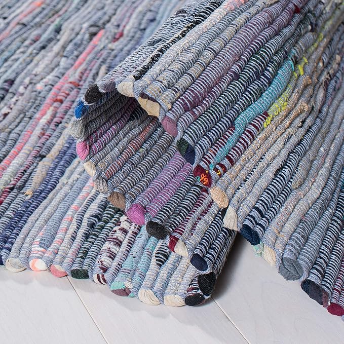 SAFAVIEH Rag Rug Collection Area Rug - 10' x 14', Purple & Multi, Handmade Boho Stripe Cotton, Ideal for High Traffic Areas in Living Room, Bedroom (RAR121D)