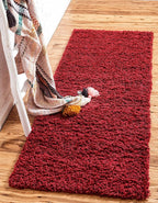 Unique Loom Solid Shag Collection Area Rug (2' 2" x 6' 7" Runner, Cherry Red)