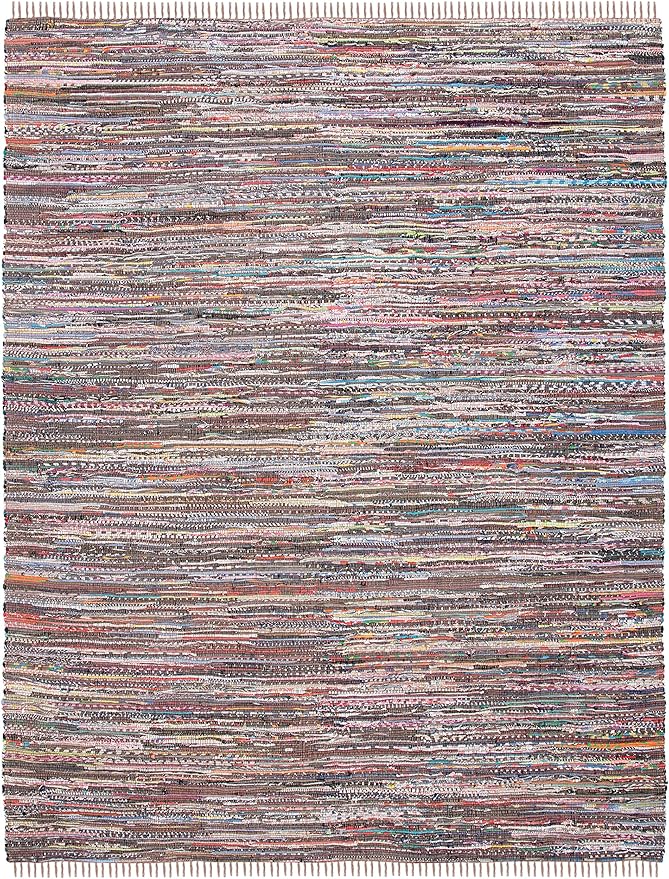 SAFAVIEH Rag Rug Collection Area Rug - 10' x 14', Rust & Multi, Handmade Boho Stripe Cotton, Ideal for High Traffic Areas in Living Room, Bedroom (RAR121E)