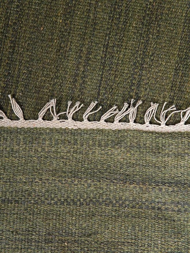 Rugsotic Carpets Hand Woven Flat Weave Kilim Wool ECO-Friendly Area Rugs - 10'x10', Square Shape, Olive Color, Solid Plain Design, Low Pile Handmade Area Rugs for Living Room, Bed Room (D00111)