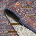 Washable Area Rug 5' x 7' Vintage Traditional Persian Mat - Foldable Distressed Non-Slip Machine Washable Carpet for Living Room Bedroom Kitchen Home Decor - Indigo and Crimson