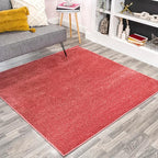 Eyely UES100E-9SQ Haze Solid Low-Pile Red 9' Square Area Rug, Pet Friendly, Stain Resistant, Easy Cleaning, for Bedroom, Living Room, Kitchen