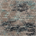 Unique Loom Trellis Frieze Collection Area Rug - Geometric (5' Square, Blue Multi/ Ivory)