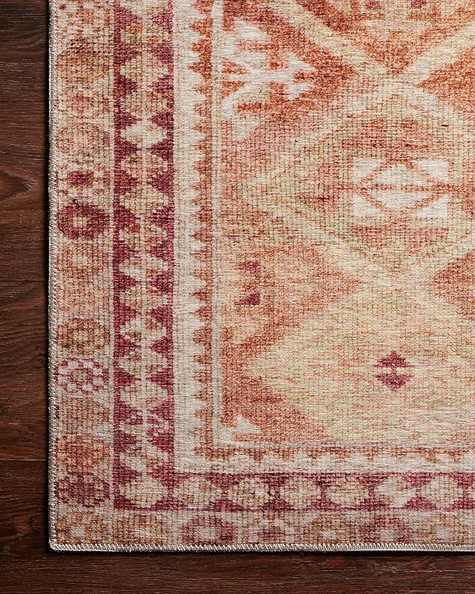 Loloi Layla Collection LAY-16 Natural/Spice 2'-6" x 7'-6" .13" Thick Runner Rug, Soft, Durable, Vintage Inspired, Distressed, Low Pile, Non-Shedding, Easy Clean, Printed, Living Room Rug