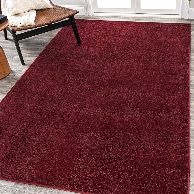 Eyely UES100Q-4 Supersoft Haze Solid Low-Pile Indoor Area Rug Casual;Contemporary;Solid;Traditional, Bedroom, Kitchen, Living Room, Easy-Cleaning, Non-Shedding, 4 X 6, Dark Red